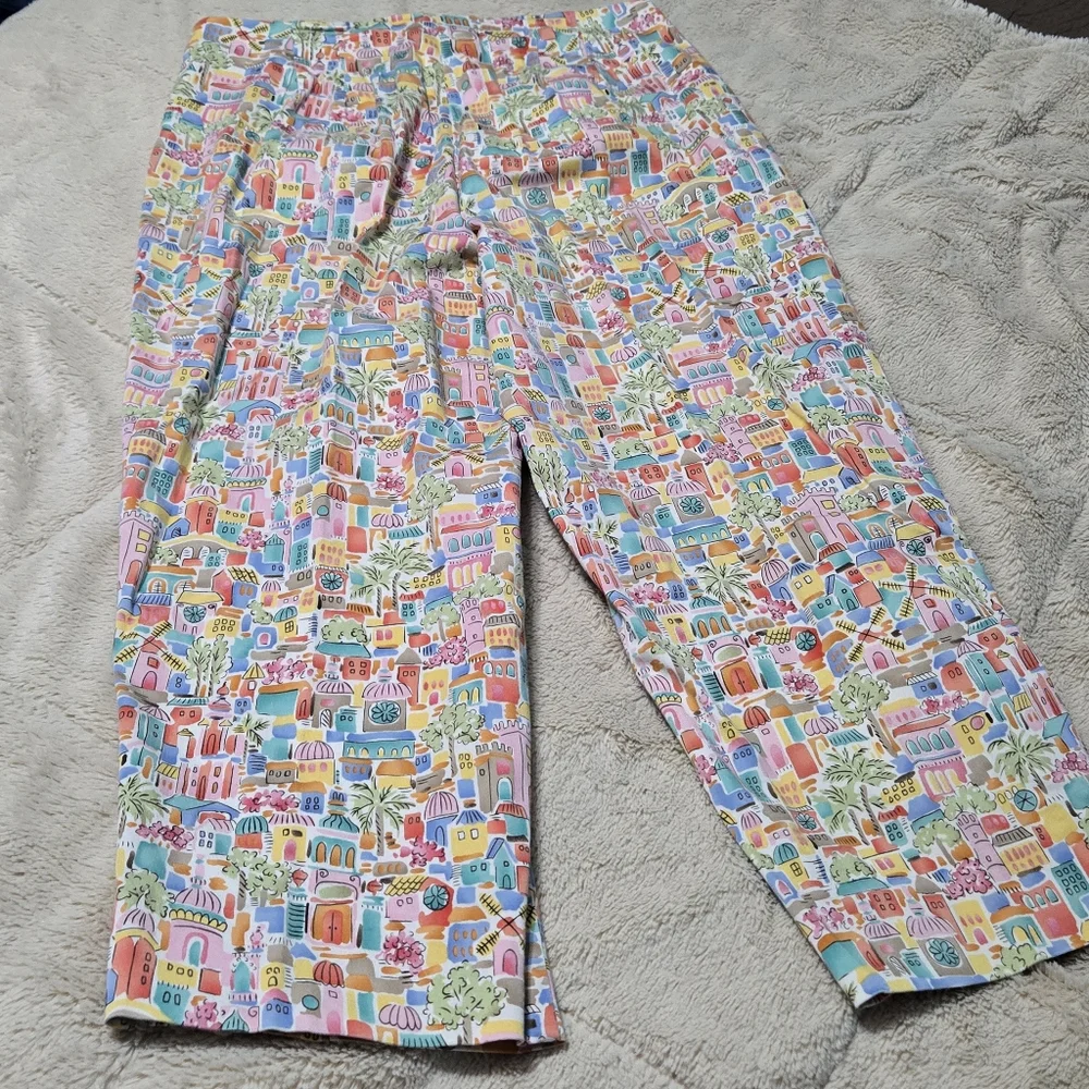 Talbots Italian Coastal Beach Print Crop Ankle Pants Stretch Colorful 10 P - Picture 2 of 16